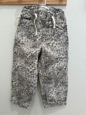 Zara Gray & White Leopard-Print Kids Jogger Jeans